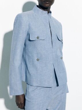 Zara HIGH COLLAR BLAZER. Blue. Size XS. New with Tags.